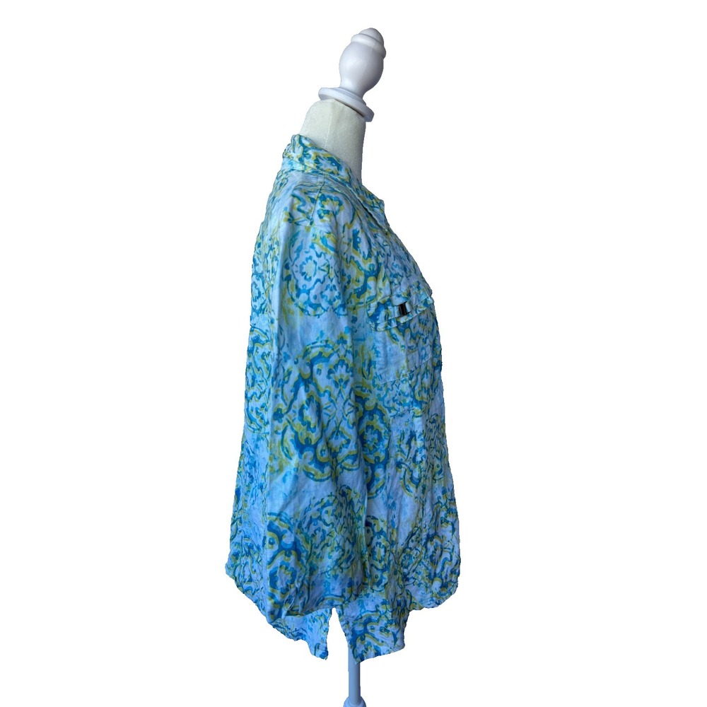 JM Collection Linen Button Up Womens Size 14 Blue Yellow Paisley Floral Coastal - Picture 4 of 11
